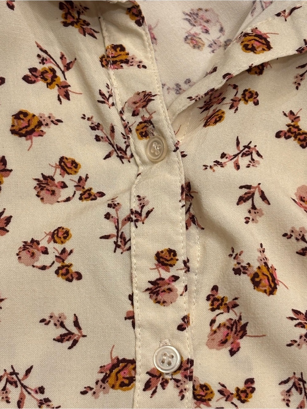 love Fire Cream Button-Down Shirt with Brown Floral Print size small - Picture 5 of 5